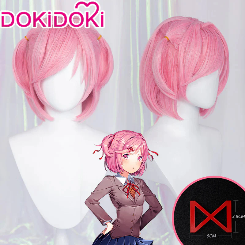 DokiDoki GAME Literature Club Cosplay Natsuki Wig / Hairclip Short Pink Wig DDLC