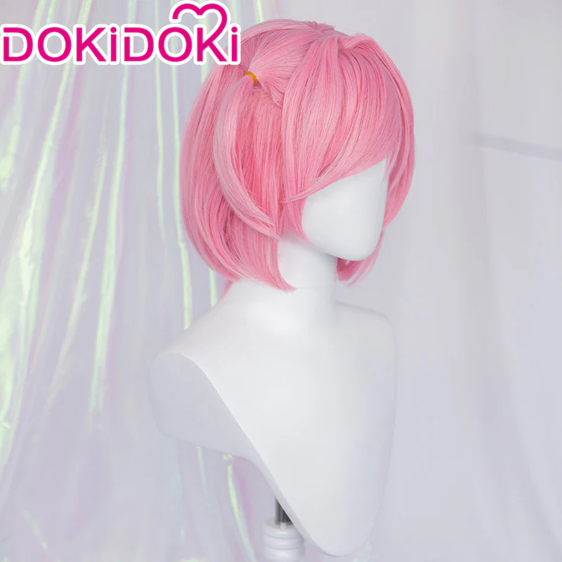 DokiDoki GAME Literature Club Cosplay Natsuki Wig / Hairclip Short Pink Wig DDLC - Image 3