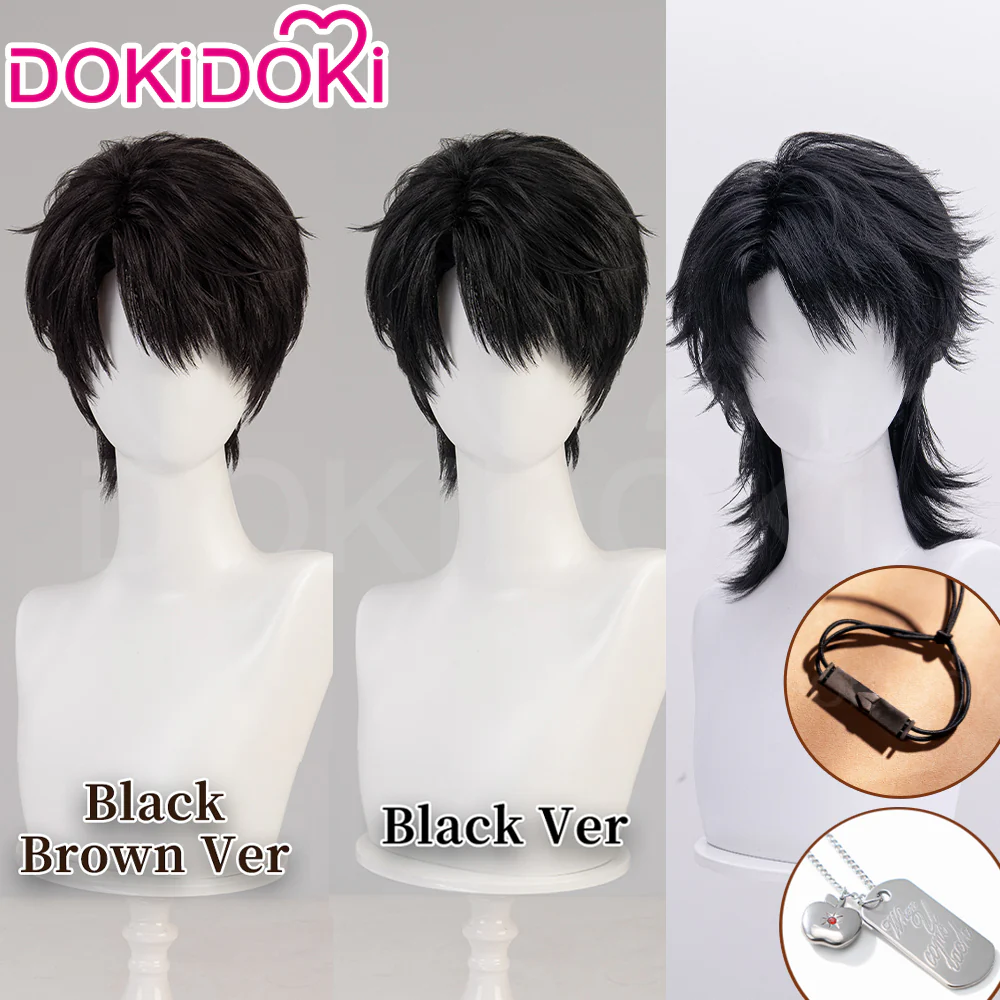 【Partially Ready For Ship】DokiDoki Game Love And Deepspace Cosplay Caleb Wig / Necklace / Bracelet Short Straight Black Brown Hair Mullet Cosmic Horizon Wolf Cut
