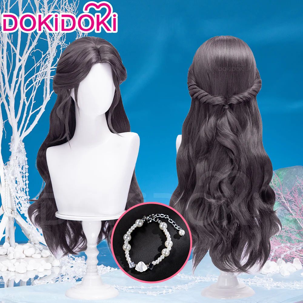 DokiDoki Game Love And Deepspace Cosplay Main Character Lemuria Sea God Wig / Bracelet Long Curly Black Hair MC Submerged Eclipse Rafayel