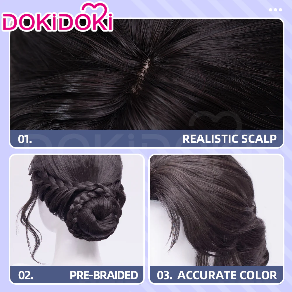 【Partially Ready For Ship】DokiDoki Game Love And Deepspace Cosplay Protagonist MC Wedding Wig / Veil / Headwear Xavier / Sylus / Zayne / Rafayel / Caleb Black Hair Buns - Image 13