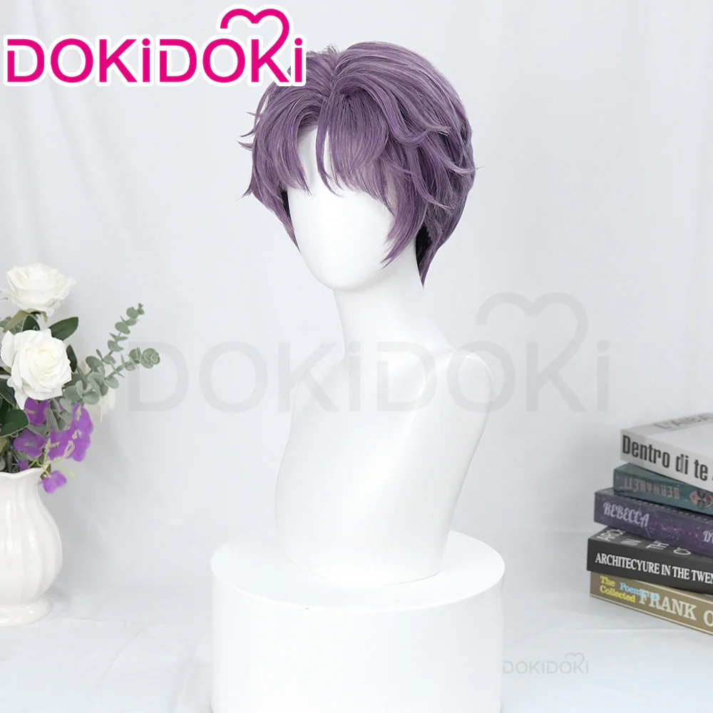 【Partially Ready For Ship】DokiDoki Game Love and Deepspace Cosplay Rafayel Wig / Ear Clip / Necklace Short Purple Hair Mullet Tidal Surge - Image 3