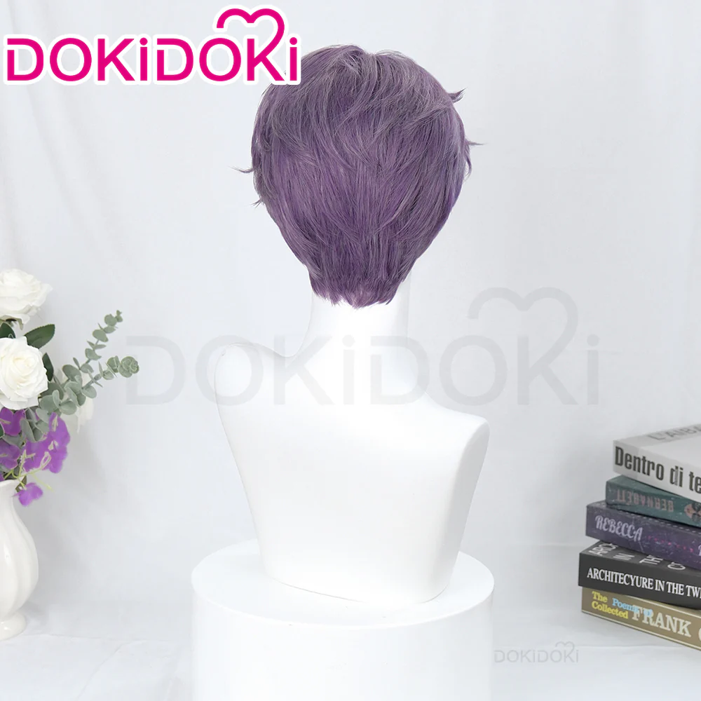 【Partially Ready For Ship】DokiDoki Game Love and Deepspace Cosplay Rafayel Wig / Ear Clip / Necklace Short Purple Hair Mullet Tidal Surge - Image 4