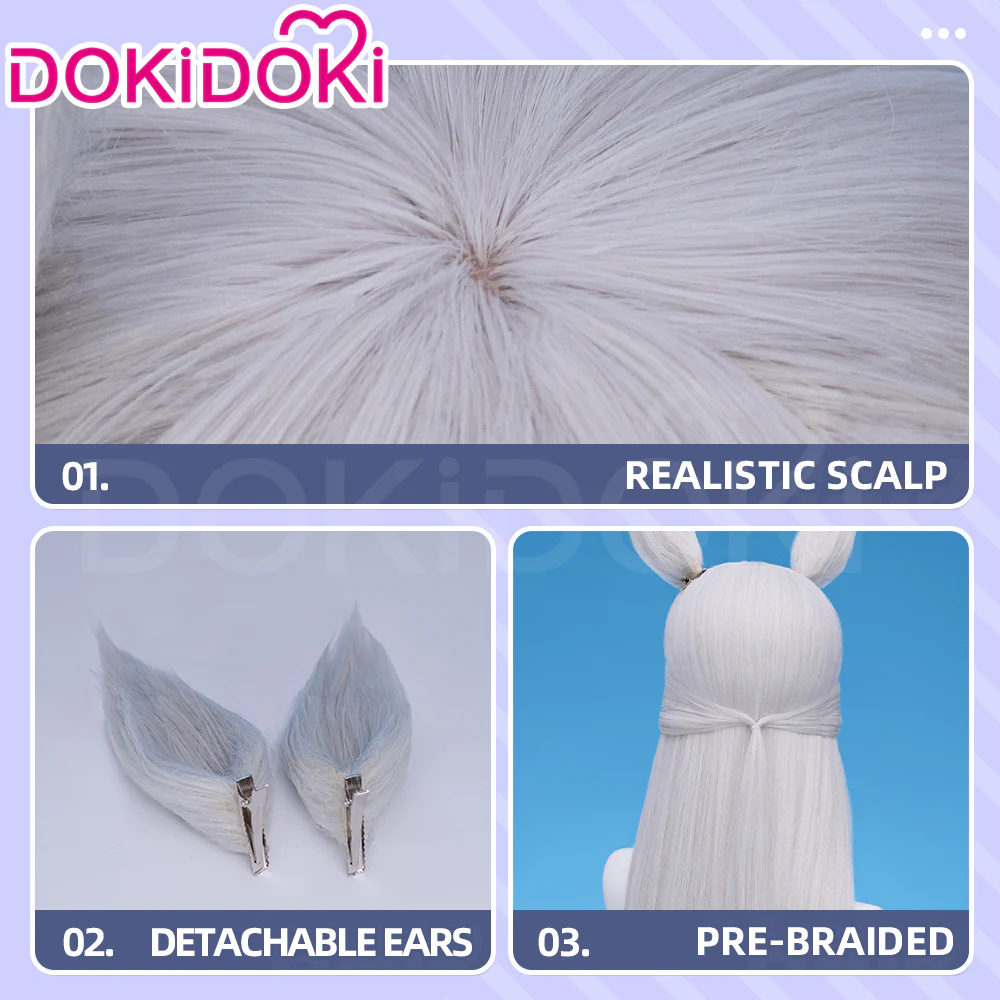 DokiDoki Game Cosplay Wig Long Straight Silver Hair - Image 4