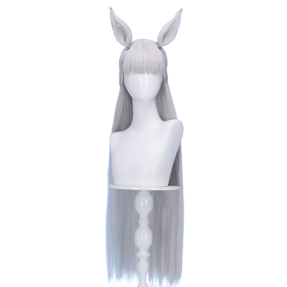 DokiDoki Game Cosplay Wig Long Straight Silver Hair - Image 5