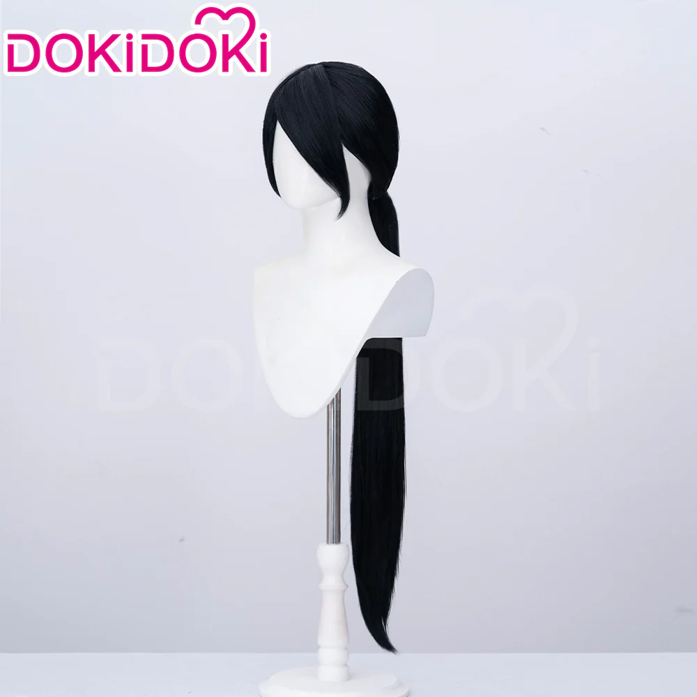【100 CM】DokiDoki Game Valorant Cosplay Sage Wig / Ear Clip Long Straight Black Hair Halloween - Image 2