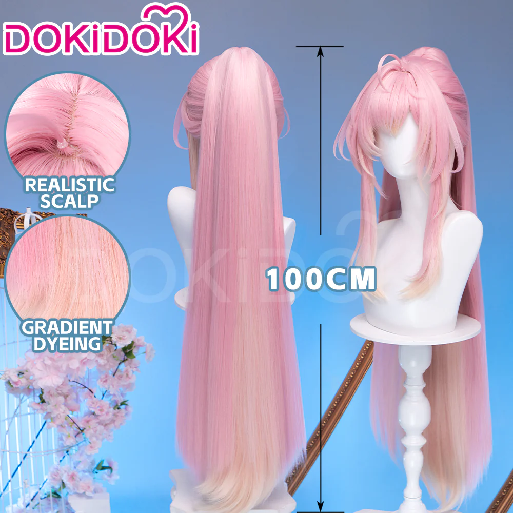 【Ready For Ship】DokiDoki Game Wuthering Waves Cosplay Aemeath Wig Long Straight Pink Ponytail Gradient Dyeing Hair - Image 3