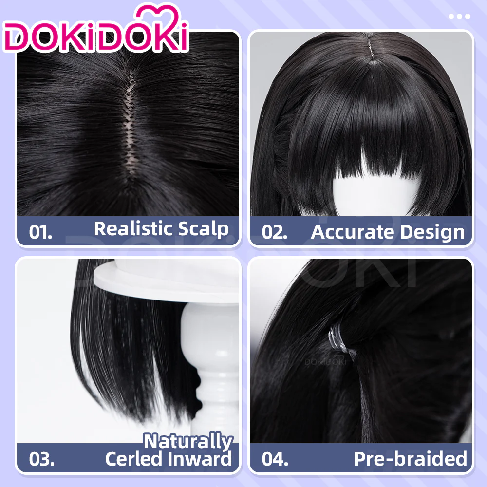 【Ready For Ship】DokiDoki Game Wuthering Waves Cosplay Chisa Wig Long Straight Black Hair - Image 4