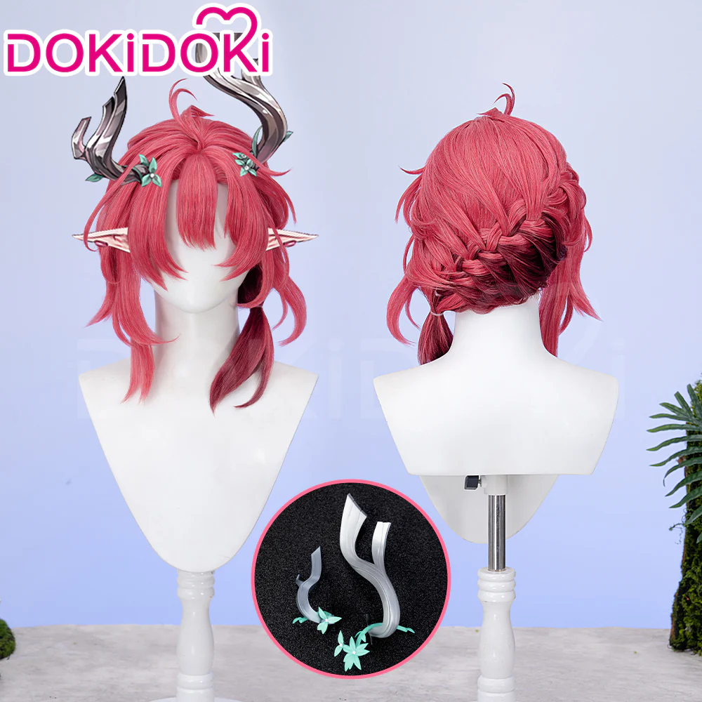 【Ready For Ship】DokiDoki Game Wuthering Waves Cosplay Ciaccona Wig Short Curly Red Hair / Hair Accessory