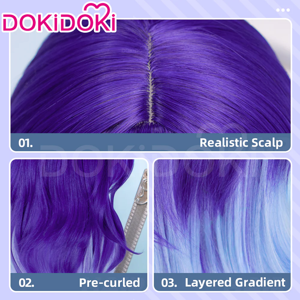【Ready For Ship】DokiDoki Game Wuthering Waves Cosplay Lucilla Wig Long Curly Purple Layered Gradient Hair - Image 6
