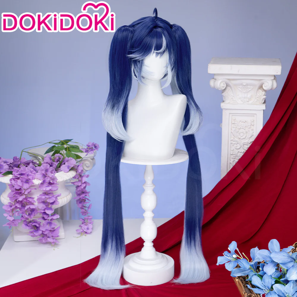 【Ready For Ship】DokiDoki Game Wuthering Waves Cosplay Iuno Wig Blue Double Ponytails - Image 3