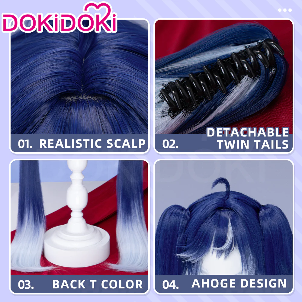 【Ready For Ship】DokiDoki Game Wuthering Waves Cosplay Iuno Wig Blue Double Ponytails - Image 4