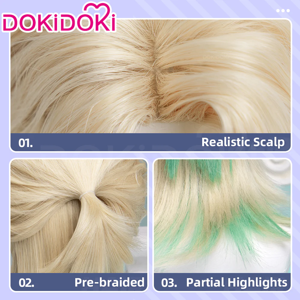 【Ready For Ship】DokiDoki Game Wuthering Waves Cosplay Luuk Herssen Wig Long Blonde Light Green Hightlight Hair - Image 6