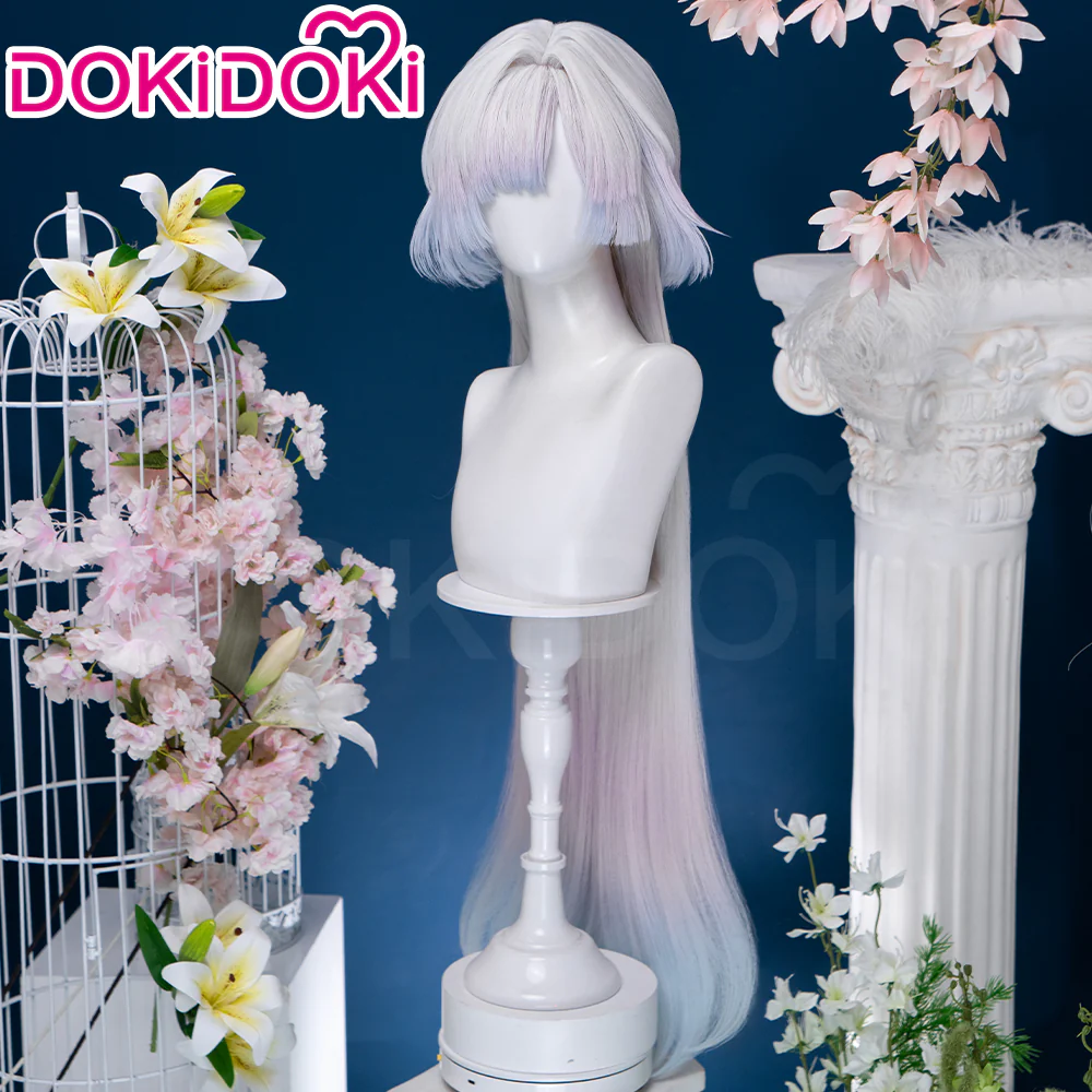 【Ready For Ship】DokiDoki Game Wuthering Waves Cosplay Mornye Wig Long Straight Silver Light Pink Blue Dye Gradient / Back T Color Hair - Image 6