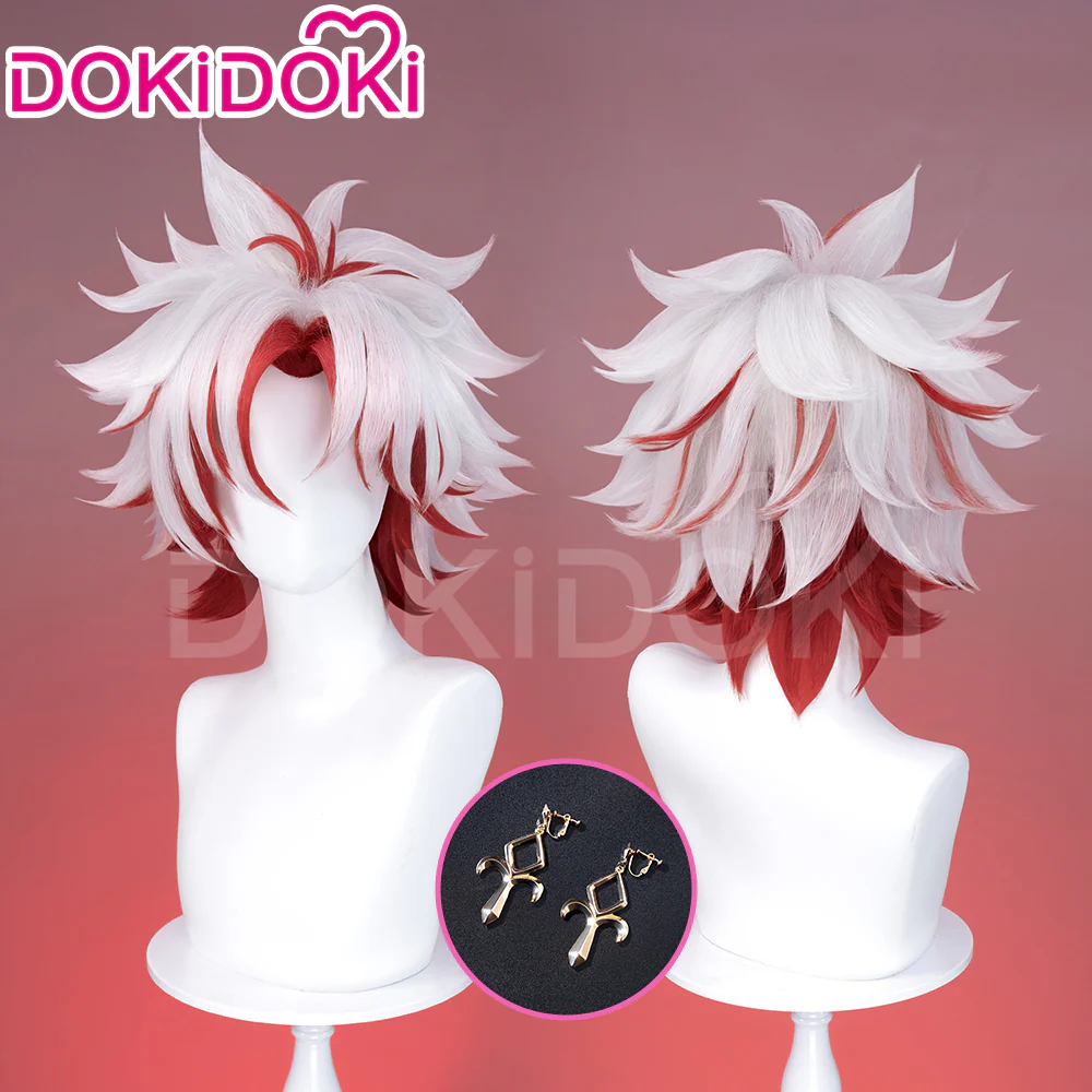 【Ready For Ship】DokiDoki Game Wuthering Waves Cosplay Scar Wig / Earrings / Ear Clips Short Straight White Red Hair