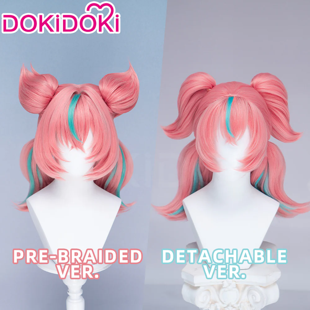 DokiDoki Game Zenless Zone Zero Cosplay Aria Twin Ponytail Wig Short Coral Pink Mint Green Hair ZZZ