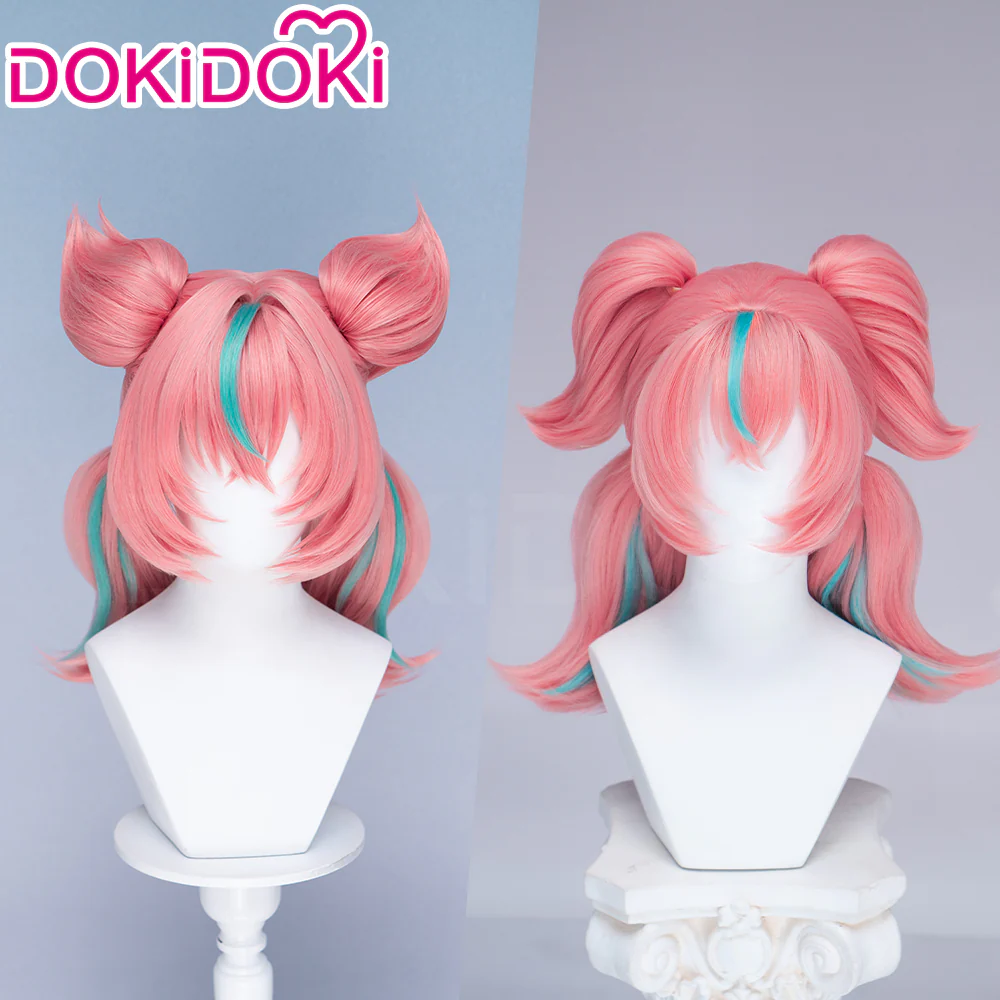 DokiDoki Game Zenless Zone Zero Cosplay Aria Twin Ponytail Wig Short Coral Pink Mint Green Hair ZZZ - Image 2