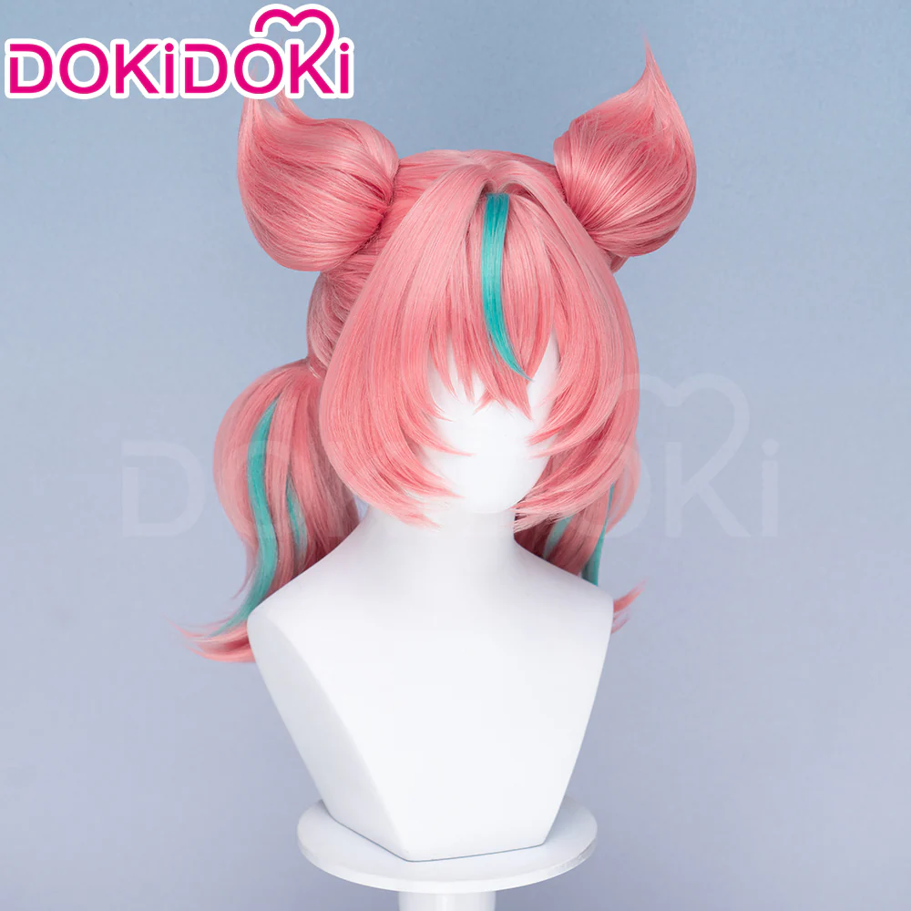 DokiDoki Game Zenless Zone Zero Cosplay Aria Twin Ponytail Wig Short Coral Pink Mint Green Hair ZZZ - Image 4