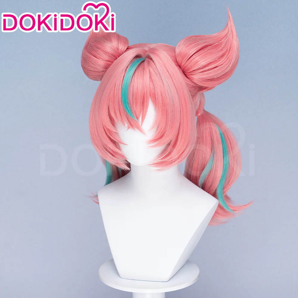DokiDoki Game Zenless Zone Zero Cosplay Aria Twin Ponytail Wig Short Coral Pink Mint Green Hair ZZZ - Image 5