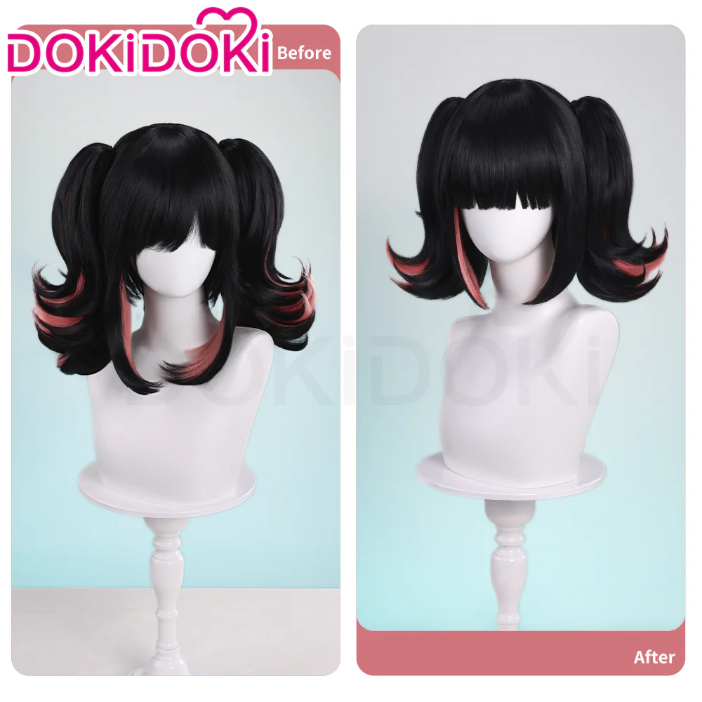 DokiDoki Game Zenless Zone Zero Cosplay Virtual Idol Wig Short Straight Black Pink Double Tail Hair - Image 2