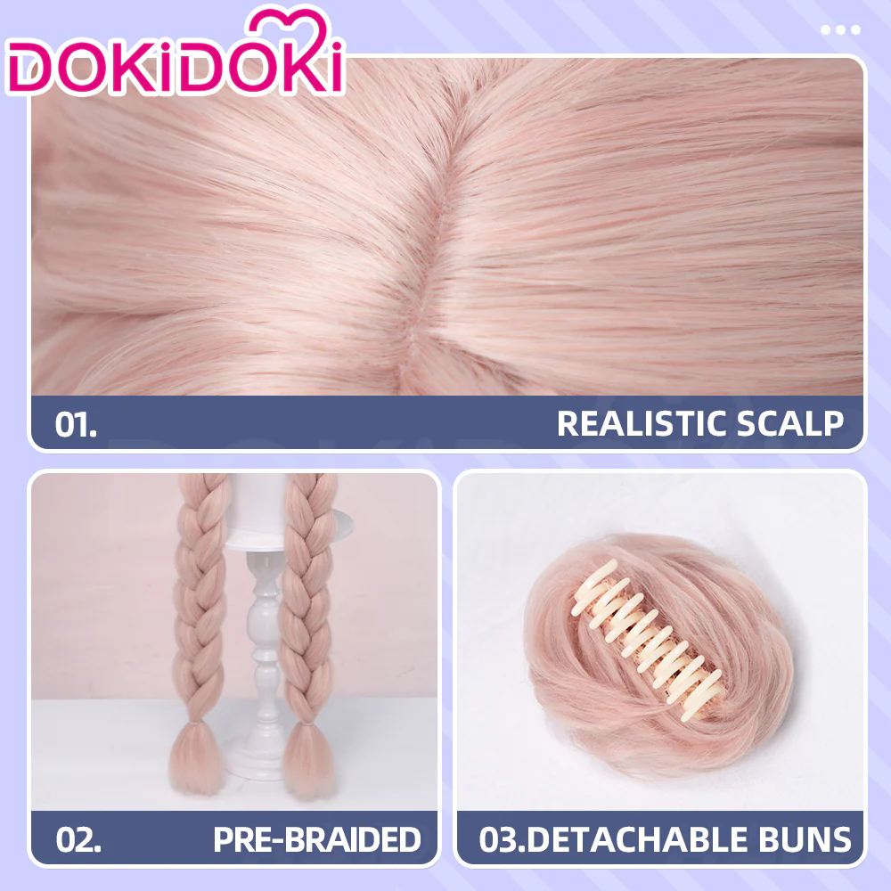 DokiDoki Game Zenless Zone Zero Cosplay Zhao Wig Long Straight Pink Hair Double Braids Rabbit ZZZ - Image 4