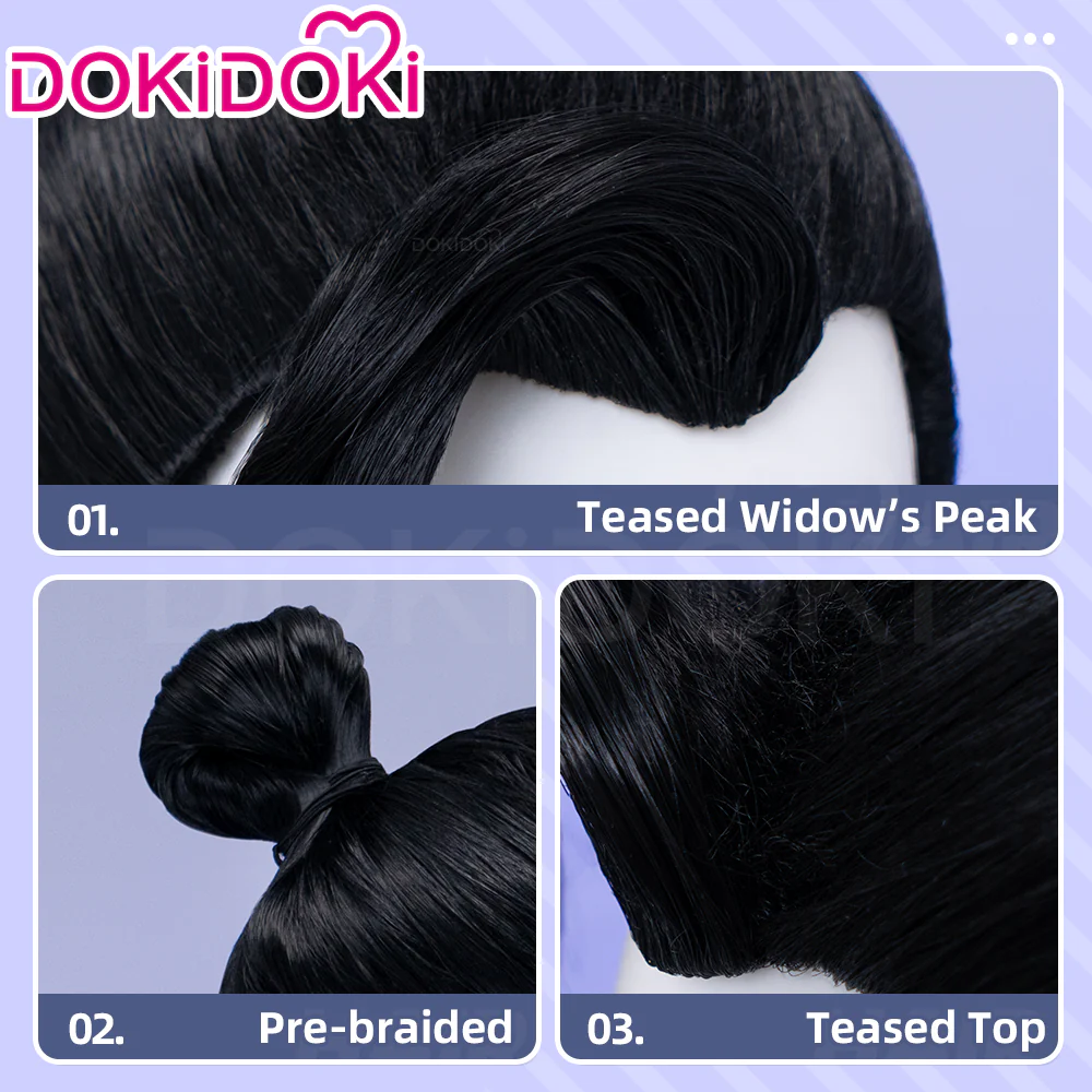 DokiDoki Movie Anime Cosplay Men Wig Short Black Hair Buns - Image 4