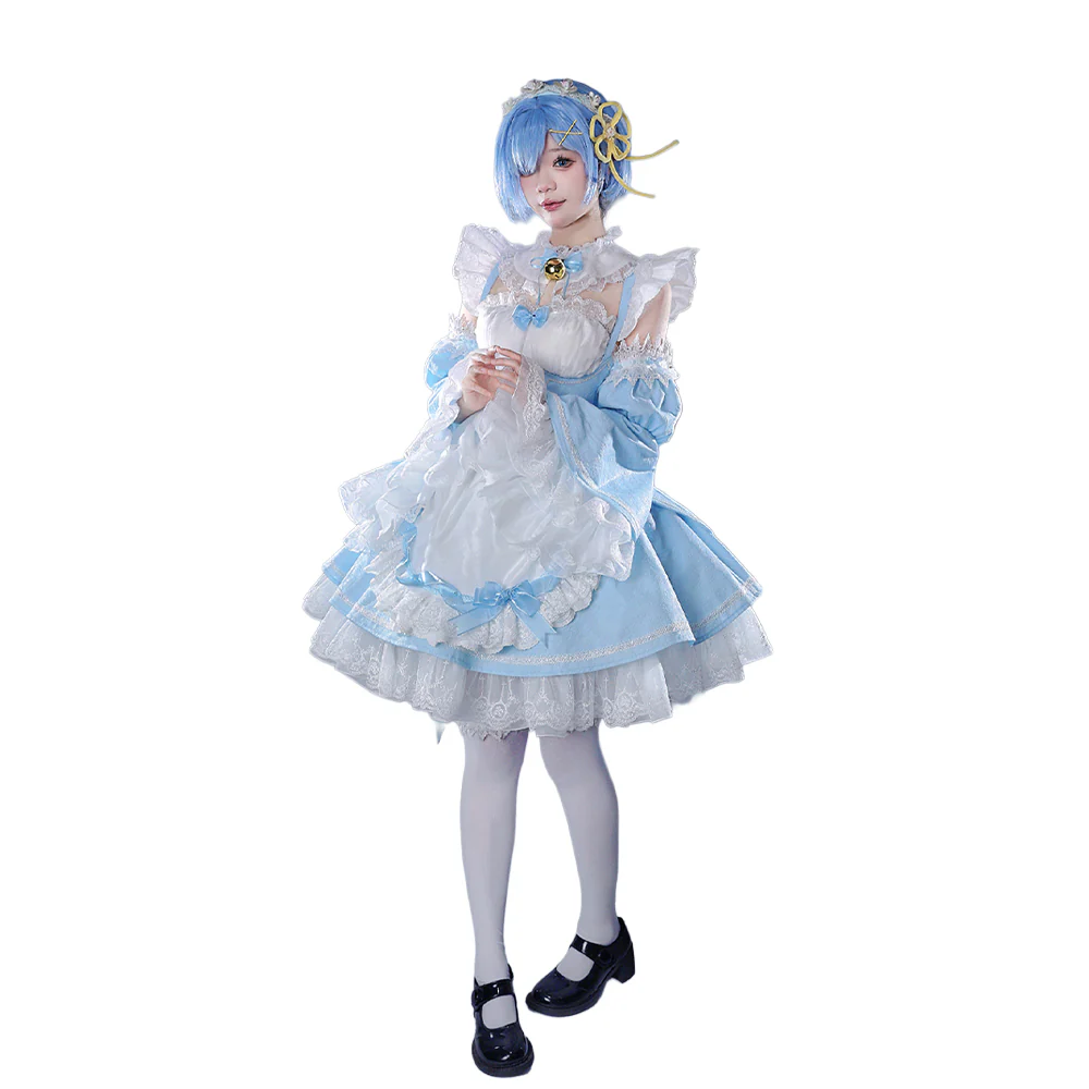 DokiDoki-R Anime Cosplay Costume Light Blue Maid Dress - Image 6