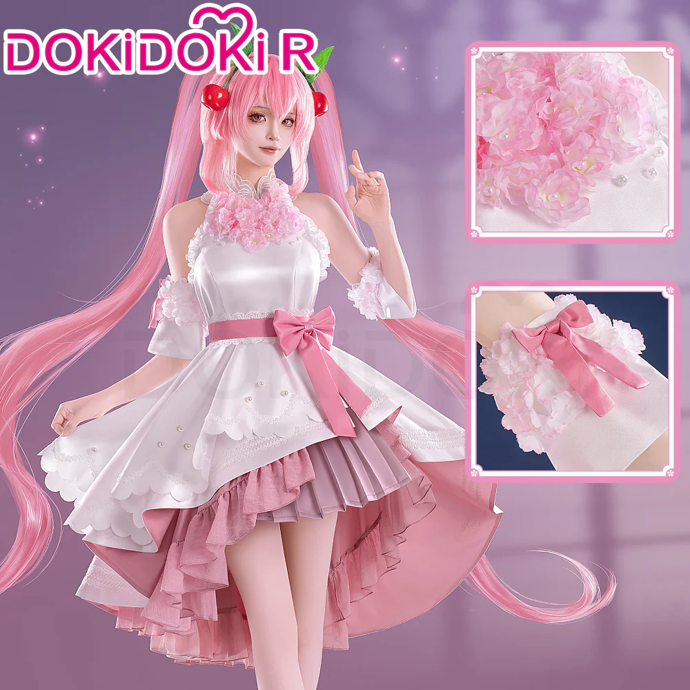 DokiDoki-R Cosplay Costume Sakura Pink Sweet Dress White