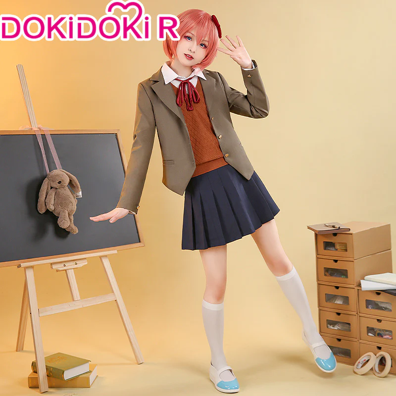 【Ready For Ship】【Size S-2XL】DokiDoki-R GAME DokiDoki Literature Club Cosplay Sayori / Natsuki / Yuri / Monika Costume School Uniform Halloween DDLC