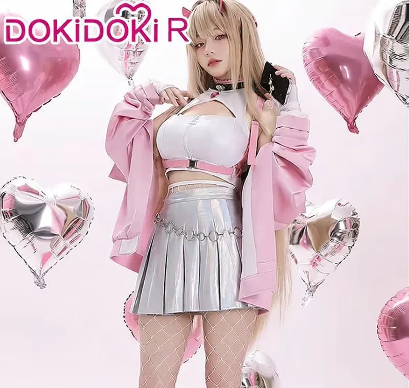 【 Ready For Ship】DokiDoki-R Game Cosplay White Dress Pink Coat Costume