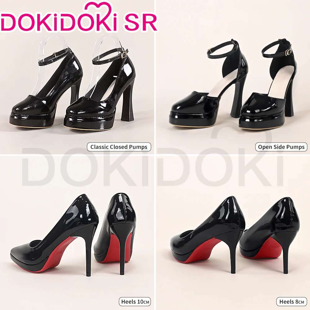 Dokidoki-SR Daily Casual Black Patent Leather High Heels Shoes