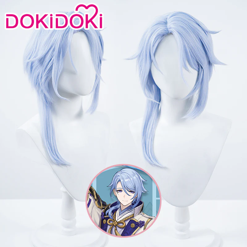 【Ready For Ship】DokiDoki Game Genshin Impact Cosplay Kamisato Ayato Wig Short Straight Blue Hair