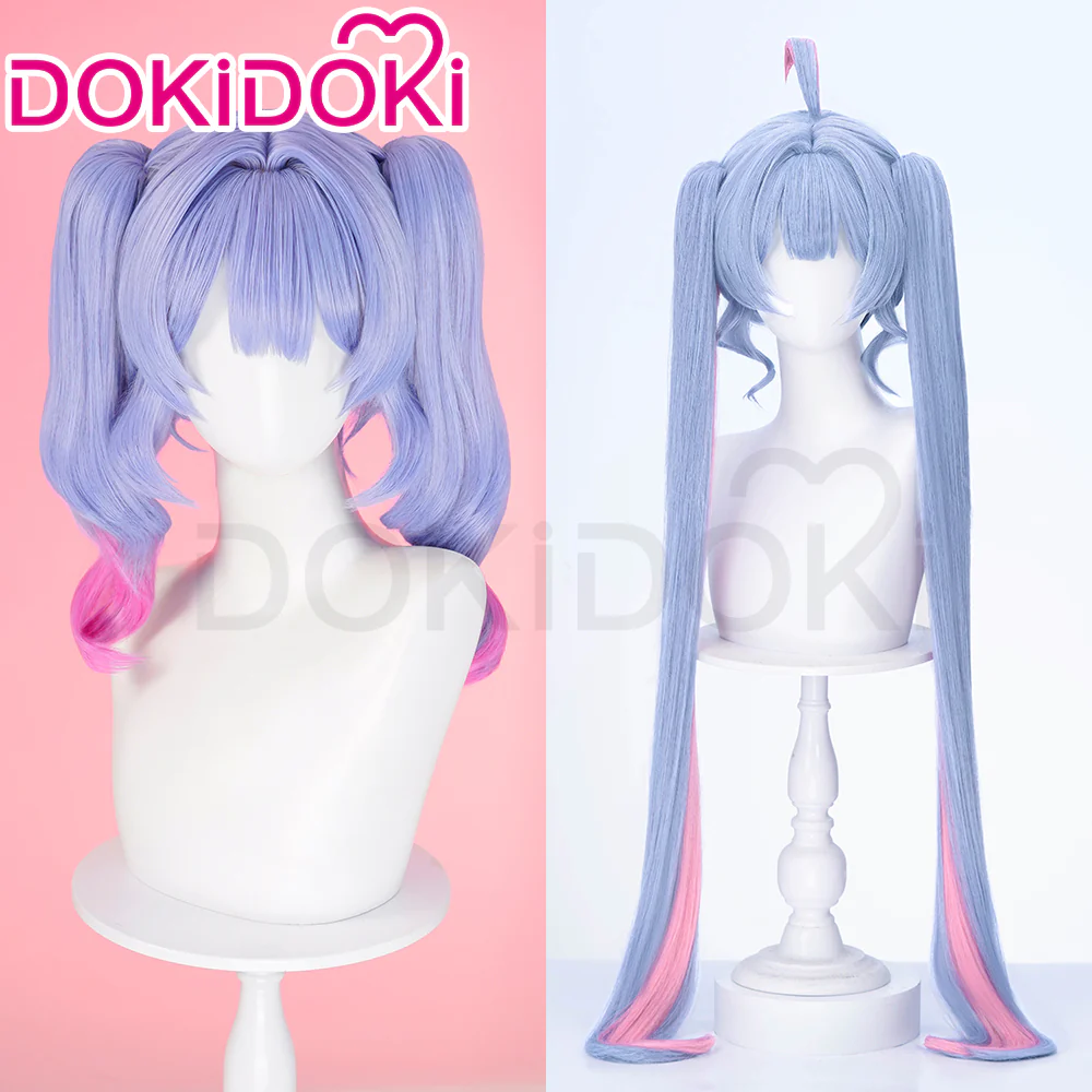 【Ready For Ship】DokiDoki VSINGER Rabbit Hole Cosplay Long Curly Blue Pink Ponytail Wig / Head Accessories Cute - Image 2
