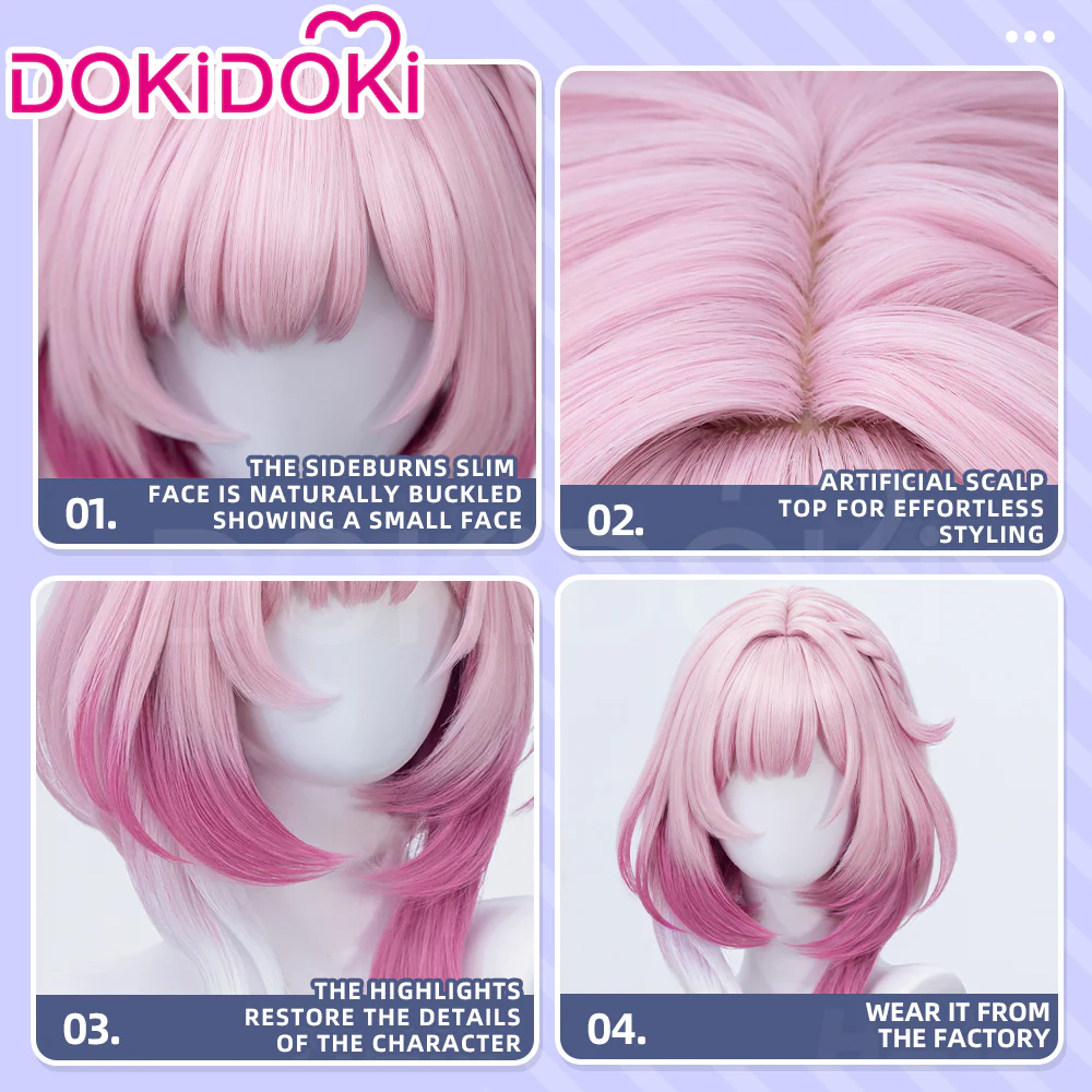 【Partially Ready For Ship】DokiDoki Game Honkai: Star Rail Cosplay Cyrene Wig Short Curly Light Dark Pink Gradient Hair / Head Accessory Set - Image 7