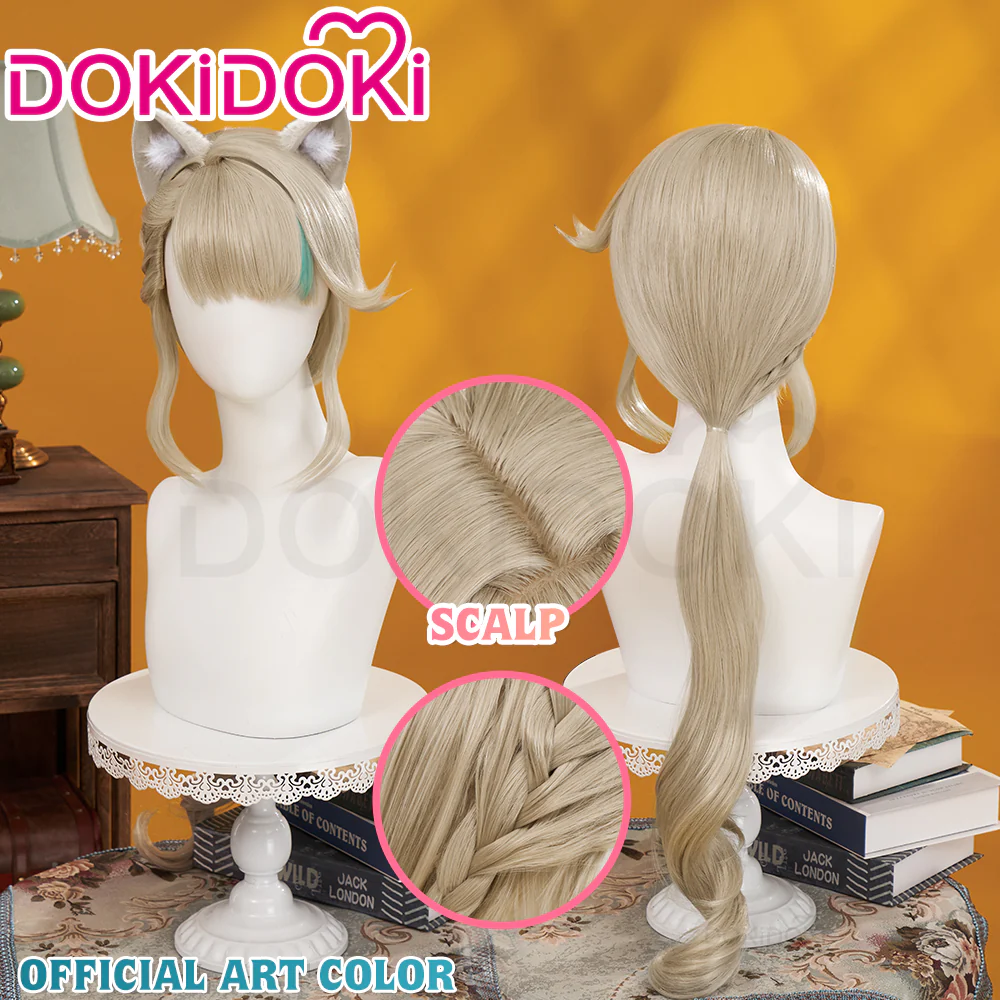 【Official Art Color Ver Ready For Ship】DokiDoki Game Genshin Impact Cosplay Fontaine  Lynette Wig Silver Cute Green Hight Hair/ Wefts/Tattoo Sticker