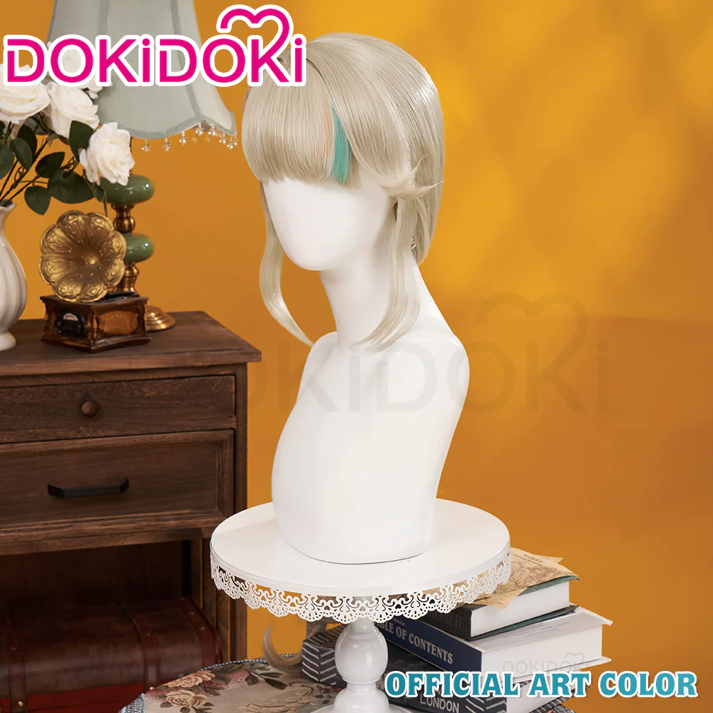 【Official Art Color Ver Ready For Ship】DokiDoki Game Genshin Impact Cosplay Fontaine  Lynette Wig Silver Cute Green Hight Hair/ Wefts/Tattoo Sticker - Image 2