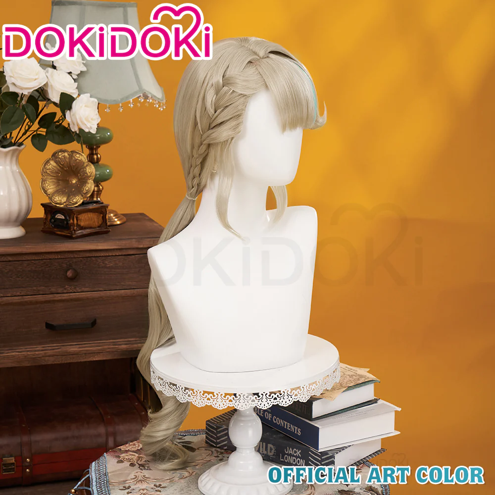 【Official Art Color Ver Ready For Ship】DokiDoki Game Genshin Impact Cosplay Fontaine  Lynette Wig Silver Cute Green Hight Hair/ Wefts/Tattoo Sticker - Image 3