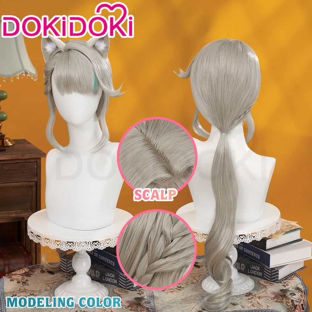 【Official Art Color Ver Ready For Ship】DokiDoki Game Genshin Impact Cosplay Fontaine  Lynette Wig Silver Cute Green Hight Hair/ Wefts/Tattoo Sticker - Image 6