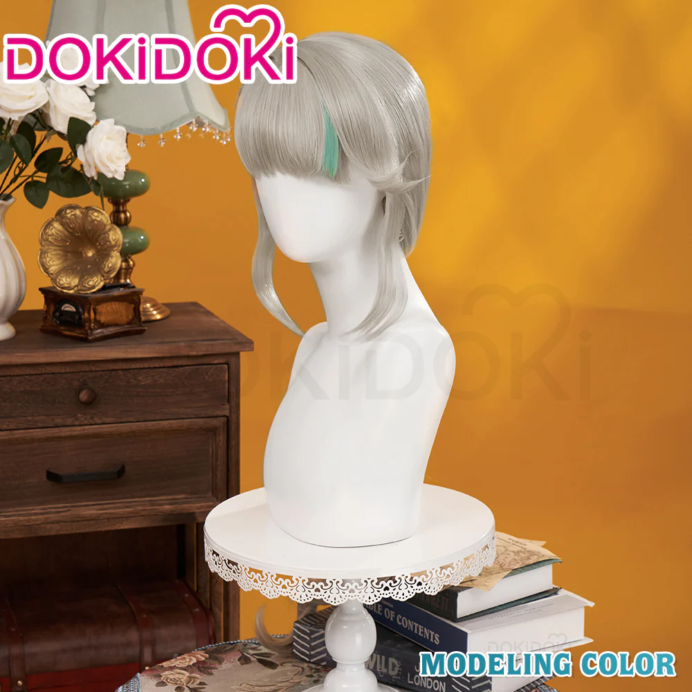 【Official Art Color Ver Ready For Ship】DokiDoki Game Genshin Impact Cosplay Fontaine  Lynette Wig Silver Cute Green Hight Hair/ Wefts/Tattoo Sticker - Image 7