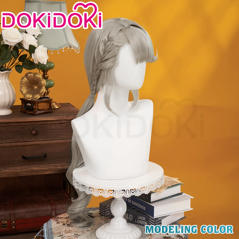 【Official Art Color Ver Ready For Ship】DokiDoki Game Genshin Impact Cosplay Fontaine  Lynette Wig Silver Cute Green Hight Hair/ Wefts/Tattoo Sticker - Image 8