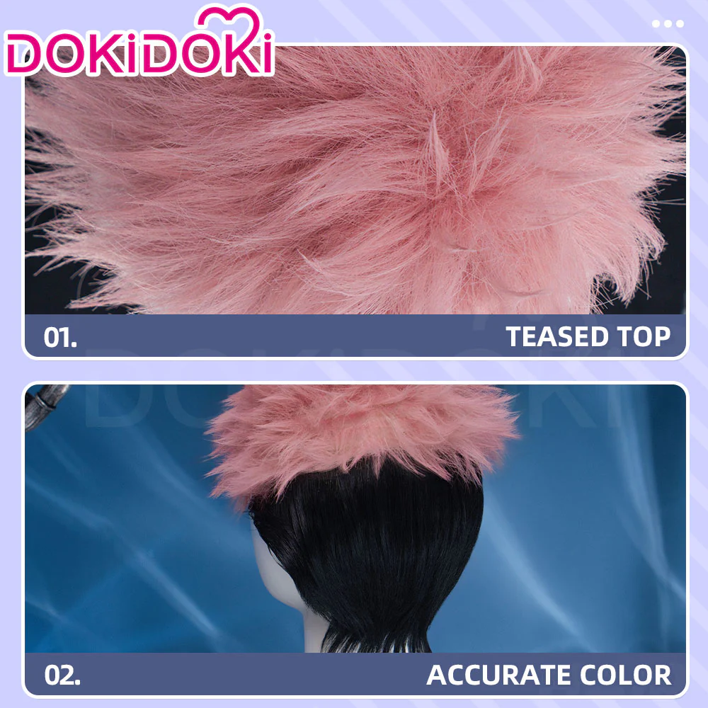 Dokidoki Anime Cosplay Wig Short Pink Black Hair Halloween - Image 5
