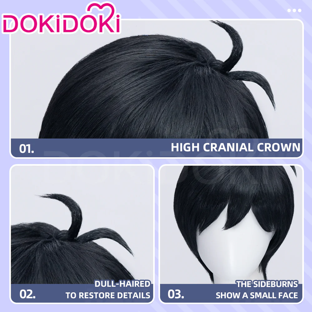 【Ready For Ship】DokiDoki Game Cosplay Wig Short Straight Black Hair - Image 4