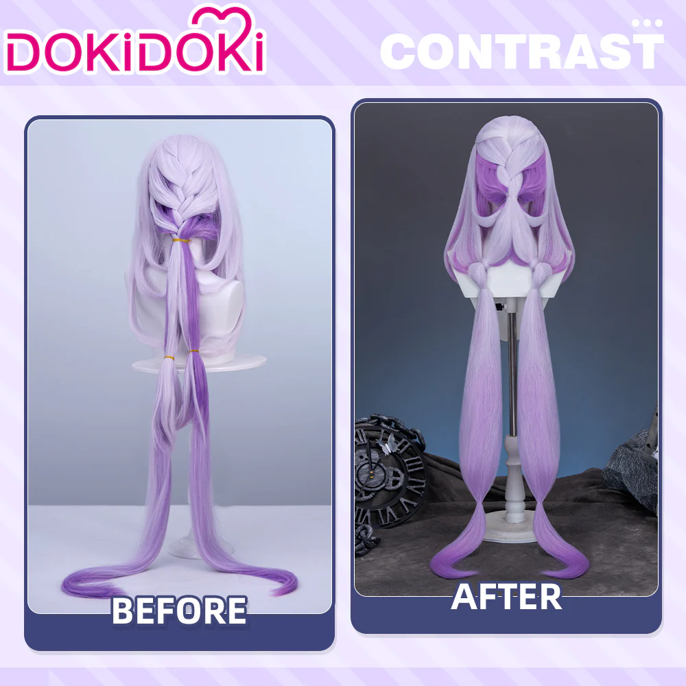 【Ready For Ship】DokiDoki Game Honkai: Star Rail Cosplay Castorice Cosplay Wig / Headwear Ears / Earrings Ear Clips Ear Accessories Long Straight Purple Hair Twin Ponytails - Image 5