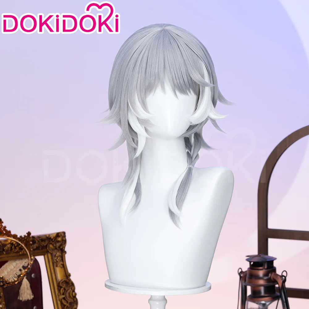 DokiDoki Game Honkai: Star Rail Cosplay Cipher Wig Long Straight Blue Gray White Highlights Hair - Image 2