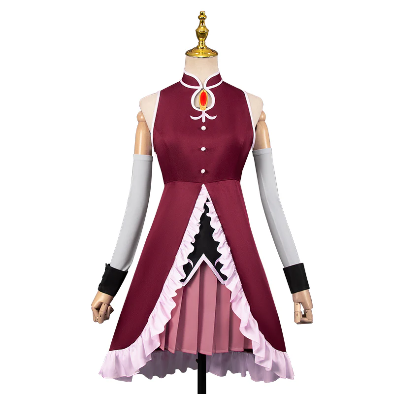 【Size S-2XL】DokiDoki-R Anime Cosplay Costume Red Dress Pink Ruffled Hem - Image 5