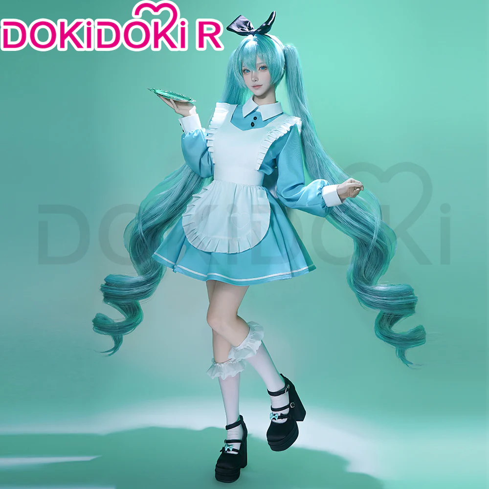 【Size S-2XL】DokiDoki-R Cosplay Maid Costume Blue White Wonderland Outfit - Image 3