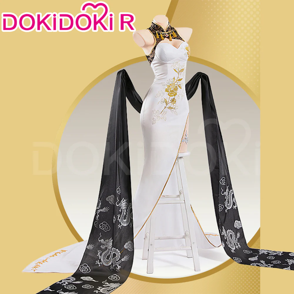 【Size S-2XL】DokiDoki-R Game Cosplay Qipao Costume Black White Glorious Flower - Image 2