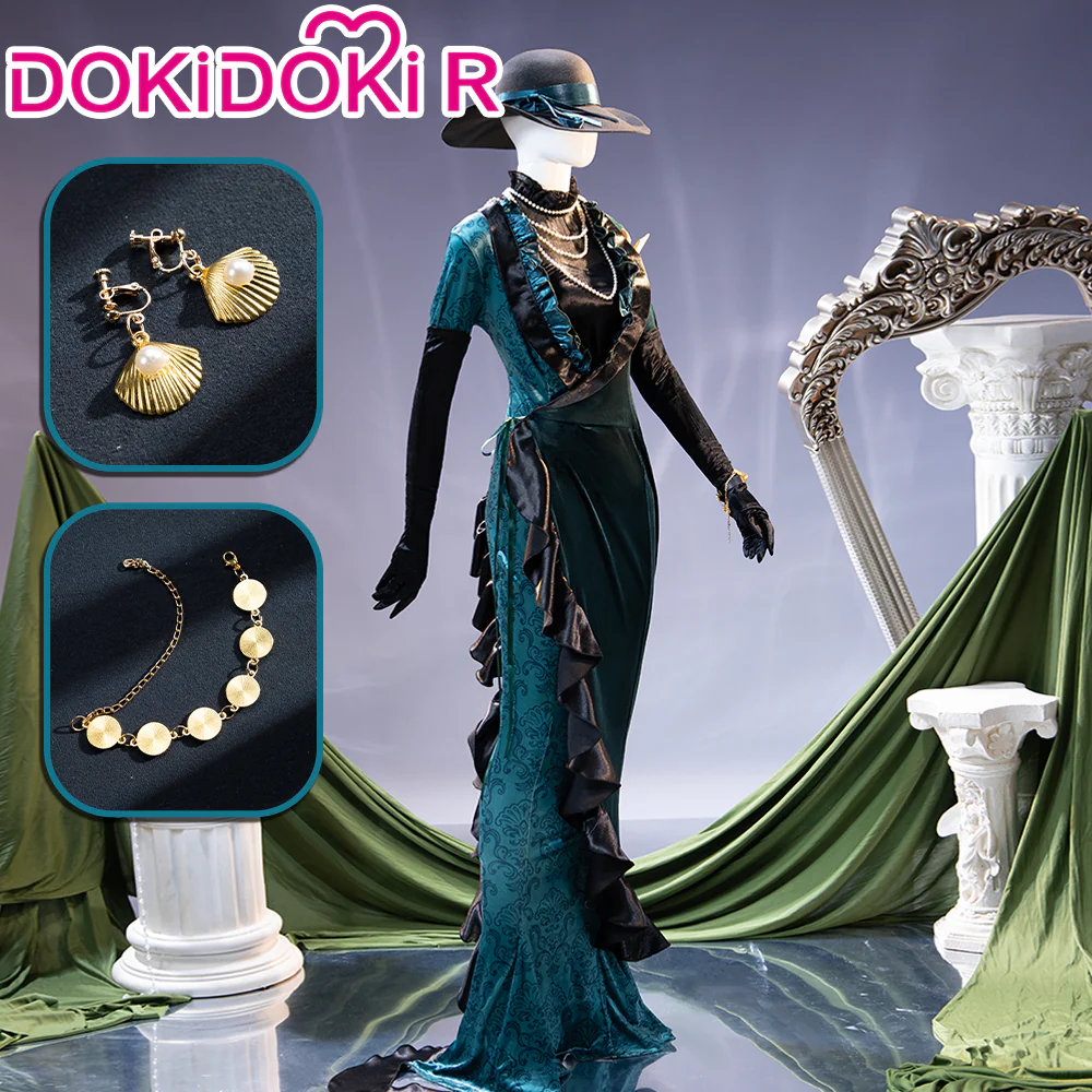 【Size XS-XL】DokiDoki-R Game Cosplay Costume Dark Green Black Slim Fit Dress