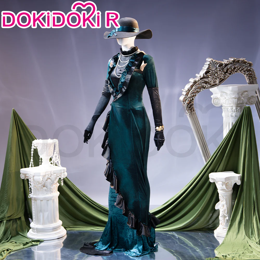 【Size XS-XL】DokiDoki-R Game Cosplay Costume Dark Green Black Slim Fit Dress - Image 3
