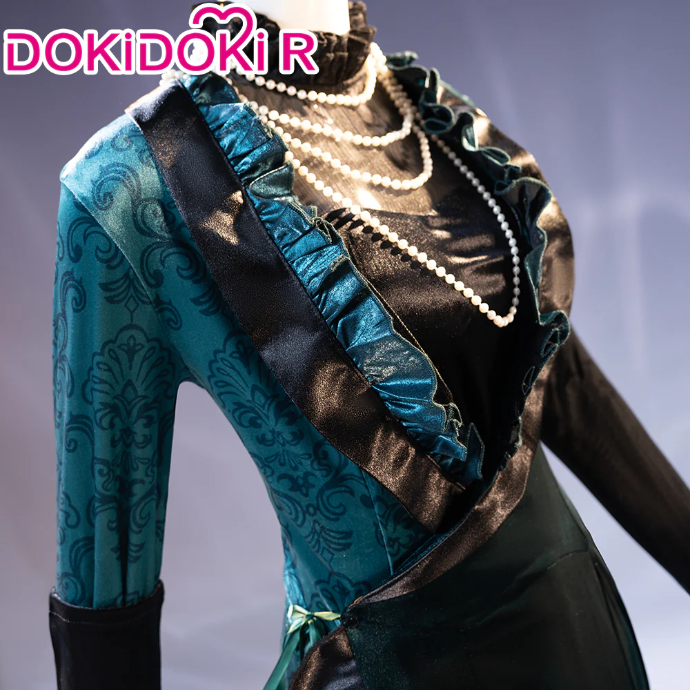 【Size XS-XL】DokiDoki-R Game Cosplay Costume Dark Green Black Slim Fit Dress - Image 4